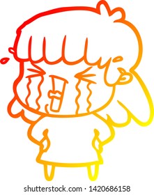 warm gradient line drawing of a cartoon woman in tears
