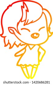 warm gradient line drawing of a cartoon laughing vampire girl