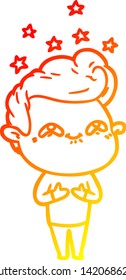 warm gradient line drawing of a cartoon excited man