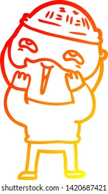 dibujo de línea de gradiente cálido de un hombre barbudo feliz con dibujos animados