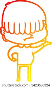 dibujo de línea de gradiente cálido de un niño de dibujos animados con pelo desordenado