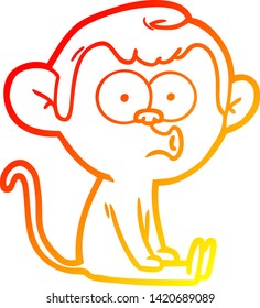 warm gradient line drawing of a cartoon hooting monkey