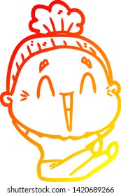 desenho de linha gradiente quente de uma velha senhora feliz do desenho animado