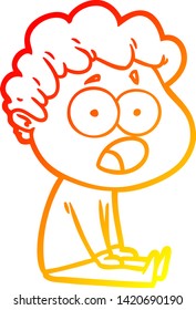 warm gradient line drawing of a cartoon man gasping in surprise