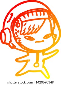 warm gradient line drawing of a cartoon astronaut woman