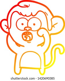 warm gradient line drawing of a cartoon shocked monkey