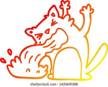 dibujo de línea de degradado cálido de un gato de dibujos animados enfermo
