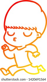 warm gradient line drawing of a cartoon calm boy