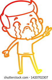 warm gradient line drawing of a cartoon man crying