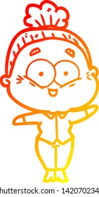 desenho linha gradiente quente de uma mulher velha feliz do desenho animado