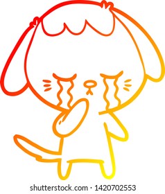 warm gradient line drawing of a cartoon crying dog