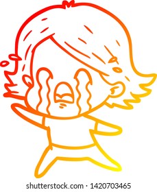 warm gradient line drawing of a cartoon woman crying