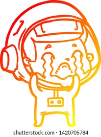 dibujo de línea de gradiente cálido de un astronauta llorando una caricatura