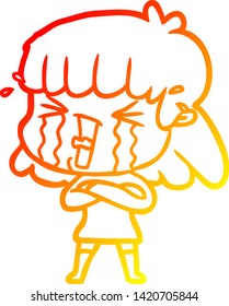 warm gradient line drawing of a cartoon woman in tears