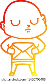 warm gradient line drawing of a cartoon bald man