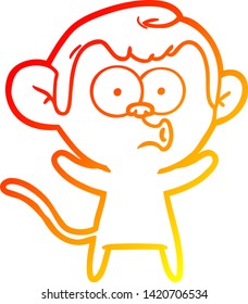 warm gradient line drawing of a cartoon surprised monkey