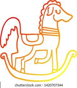warm gradient line drawing of a cartoon rocking horse