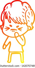 warm gradient line drawing of a cartoon frustrated woman