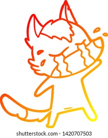 dibujo de línea de gradiente cálido de una caricatura lobo llorando