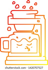 warme Farbverlauf-Linie Zeichnung einer Cartoon-Filterkaffemaschine