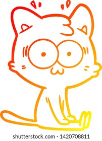 warm gradient line drawing of a cartoon surprised cat
