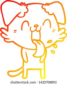 warm gradient line drawing of a cartoon panting dog