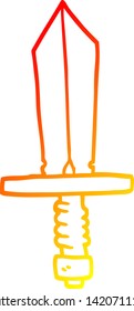 warme Farbverlauf-Linienzeichnung eines Cartoon-Daggers
