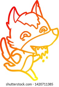 warm gradient line drawing of a cartoon hungry wolf running