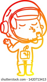 warm gradient line drawing of a cartoon confident astronaut