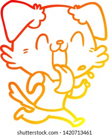 warm gradient line drawing of a cartoon panting dog running