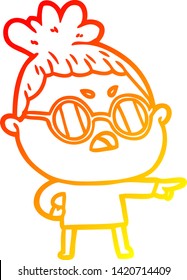dibujo de línea de gradiente cálido de una mujer fastidiada con dibujos animados
