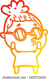warm gradient line drawing of a cartoon woman wearing glasses