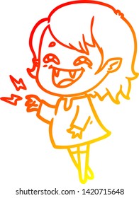warm gradient line drawing of a cartoon laughing vampire girl