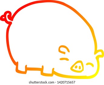dibujo de línea de degradado cálido de un cerdo de dibujos animados