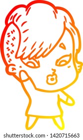warm gradient line drawing of a cartoon surprised girl
