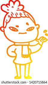 warm gradient line drawing of a cartoon woman