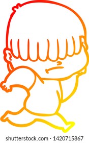 dibujo de línea de gradiente cálido de un niño de dibujos animados con pelo desordenado
