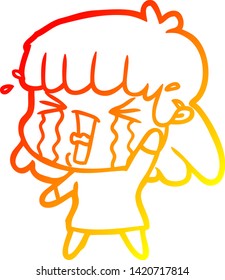 warm gradient line drawing of a cartoon woman in tears