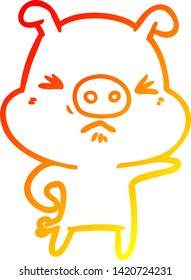 warm gradient line drawing of a cartoon angry pig