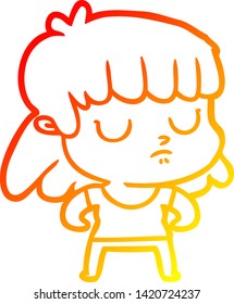 warm gradient line drawing of a cartoon indifferent woman