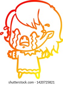 dibujo de línea de gradiente cálido de una niña vampiro que llora una caricatura
