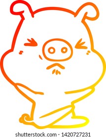 warm gradient line drawing of a cartoon angry pig