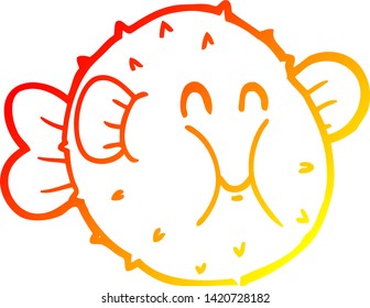 warm gradient line drawing of a cartoon puffer fish