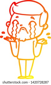 warm gradient line drawing of a cartoon man crying