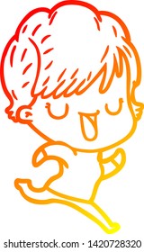 warm gradient line drawing of a cartoon woman talking