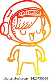 warm gradient line drawing of a cartoon astronaut woman