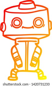 dibujo de línea de degradado cálido de un robot de dibujos animados