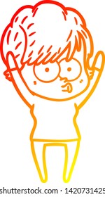 warm gradient line drawing of a cartoon woman