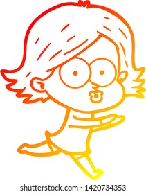dibujo de línea de gradiente cálido de una niña de dibujos animados