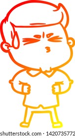 warm gradient line drawing of a cartoon man sweating